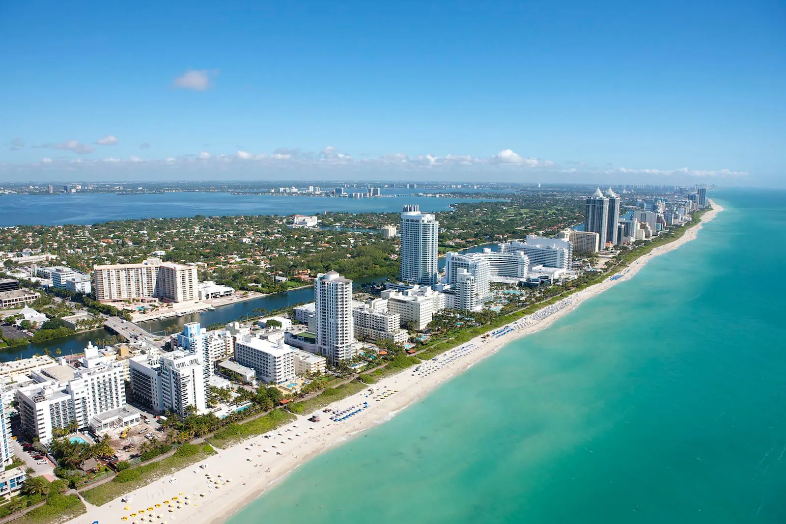 Aerial view of Miami Beach and the turquoise shoreline